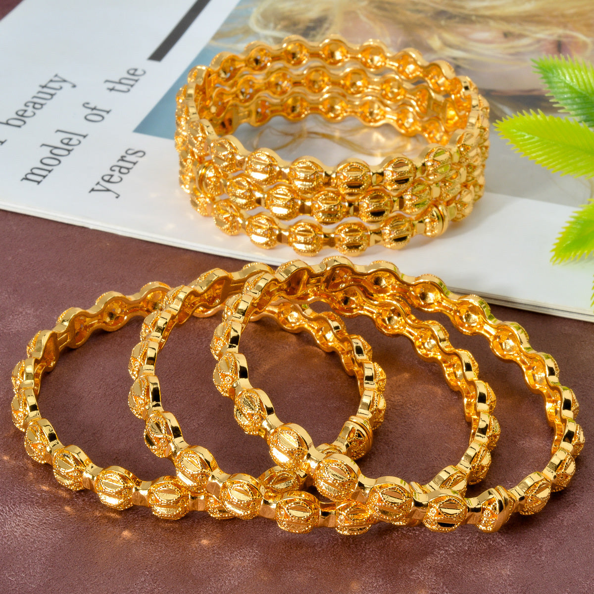 Set of Six Vintage Copper Bangle Bracelets Geometric Engravings Romantic Wedding Gift for Mother or Girlfriend