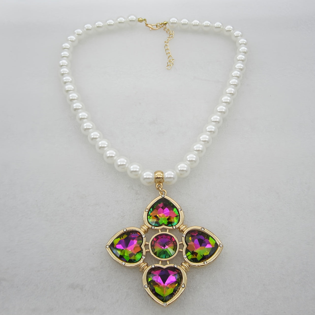 Faux Pearl Pendant Necklace Bohemian Style 10mm Glass Zinc Alloy Jewelry