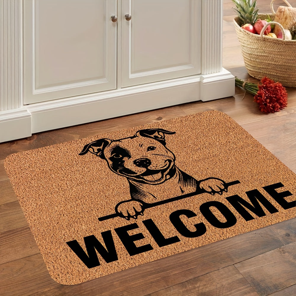 Durable Pit Bull Welcome Doormat Stain-Resistant Indoor Outdoor Polyester