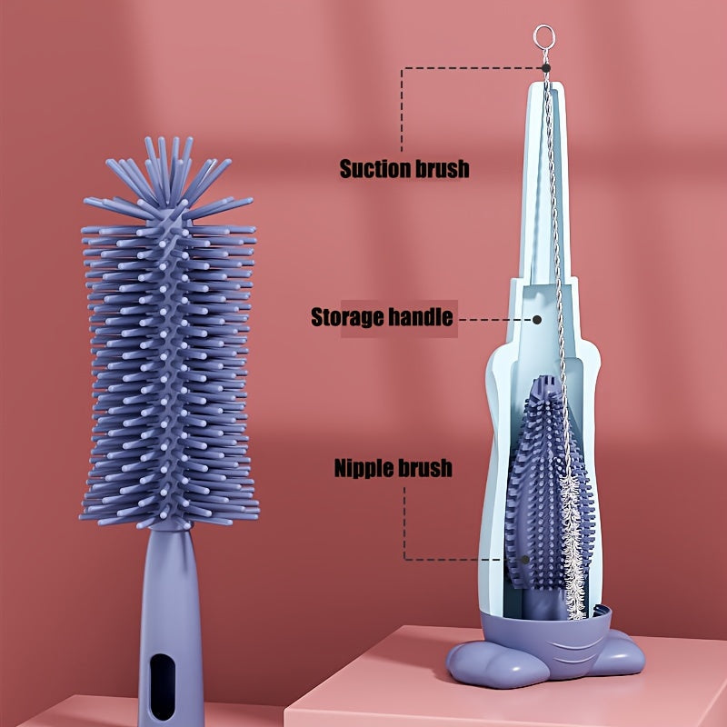 Set of Three Baby Bottle, Pacifier, and Straw Cleaning Brushes in Cartoon Design