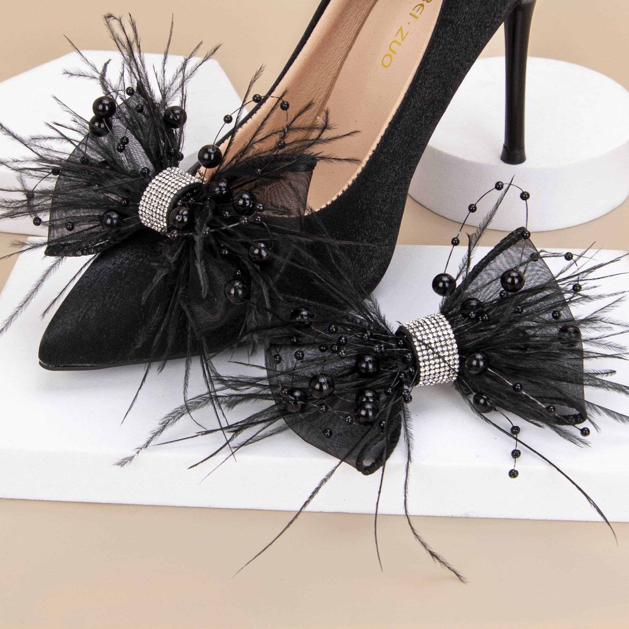 Women Detachable Shoe Clips Feather Rhinestone Wedding Party Accessories