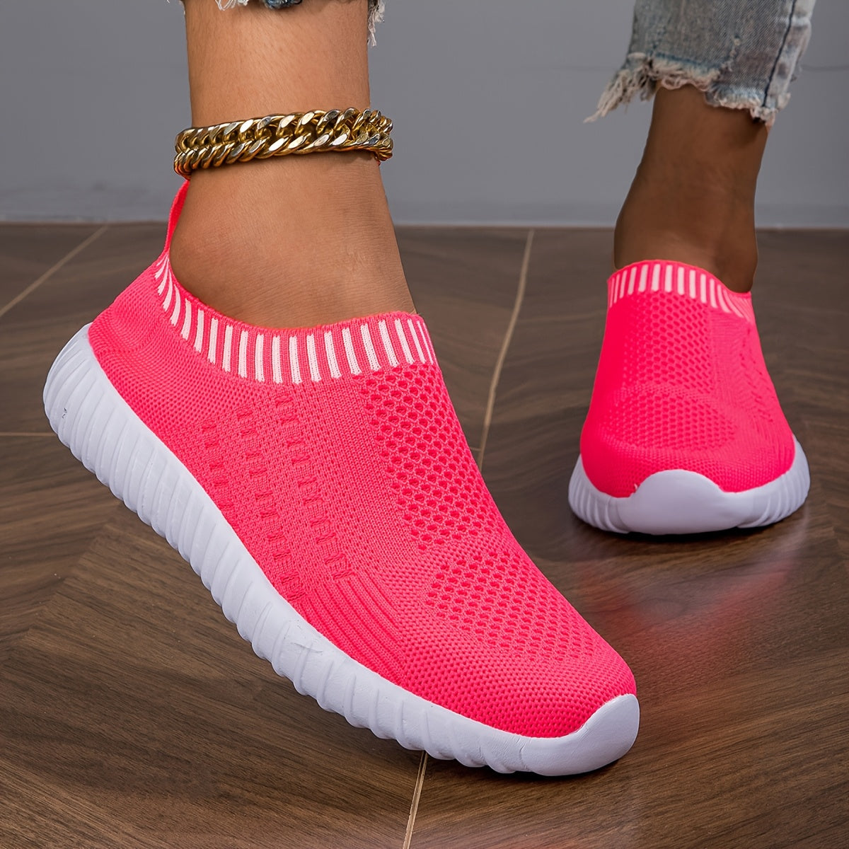 Women's Knit Slip-On Sneakers Breathable Mesh All-Season Casual Black White