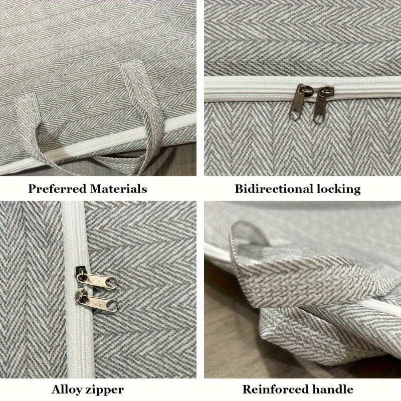 Large Storage Bag with Zipper Handles Non-Woven Material for Clothes Quilts Blankets in Bedroom Car Trunk