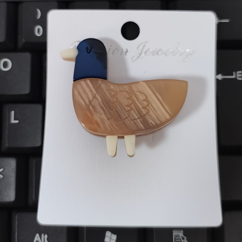 Animal-Shaped Acrylic Duckling Brooch Pin with Color Block Design for Clothing
