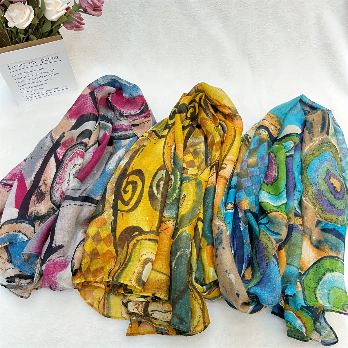 Boho Chic Colorful Circle Print Scarf Lightweight Sun-Protective Windproof Shawl for Women