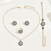 Women's Boho Jewelry Set with Turquoise Inlaid Necklace Bracelet Earrings Ring Floral Design