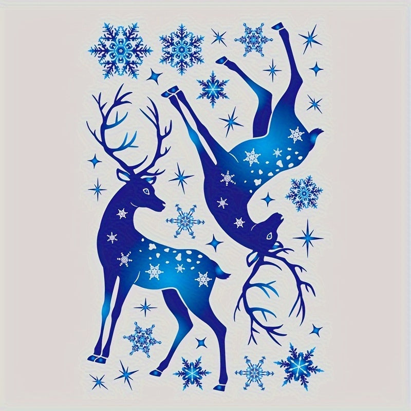 30 Pieces Blue Reindeer Snowflakes Static Cling Window Decals Holiday Decor