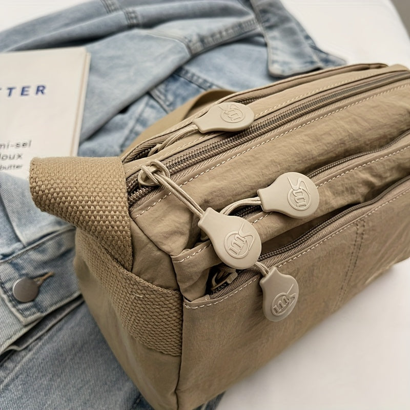 Women's Nylon Crossbody Bag Lightweight Spacious Solid Color with Zipper Closure Khaki Black