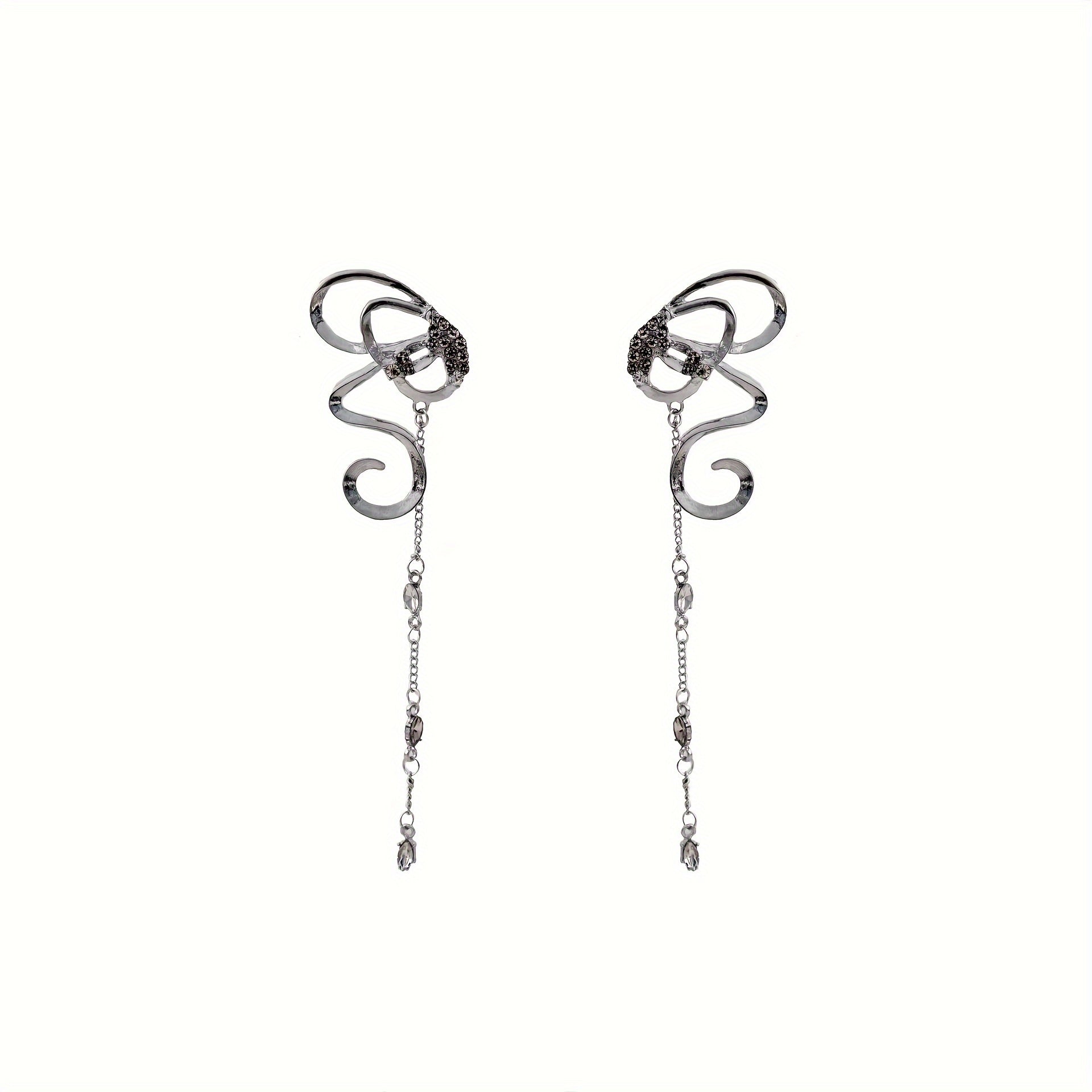 Sterling Silver Butterfly Drop Earrings with Cubic Zirconia and Ribbon Hollow Design
