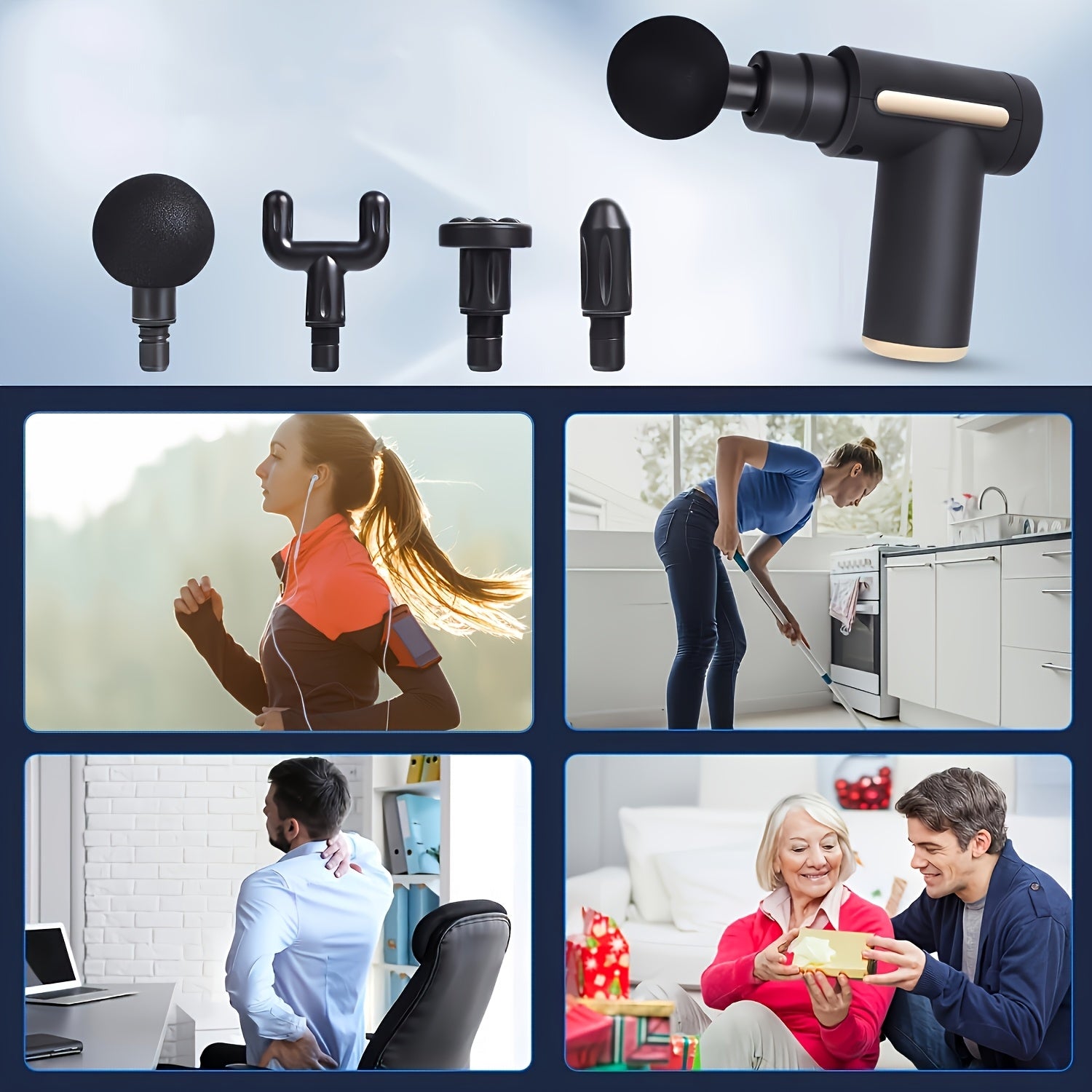 Mini Massage Gun for Full Body Muscle Relief with Interchangeable Heads and Rechargeable Lithium Battery