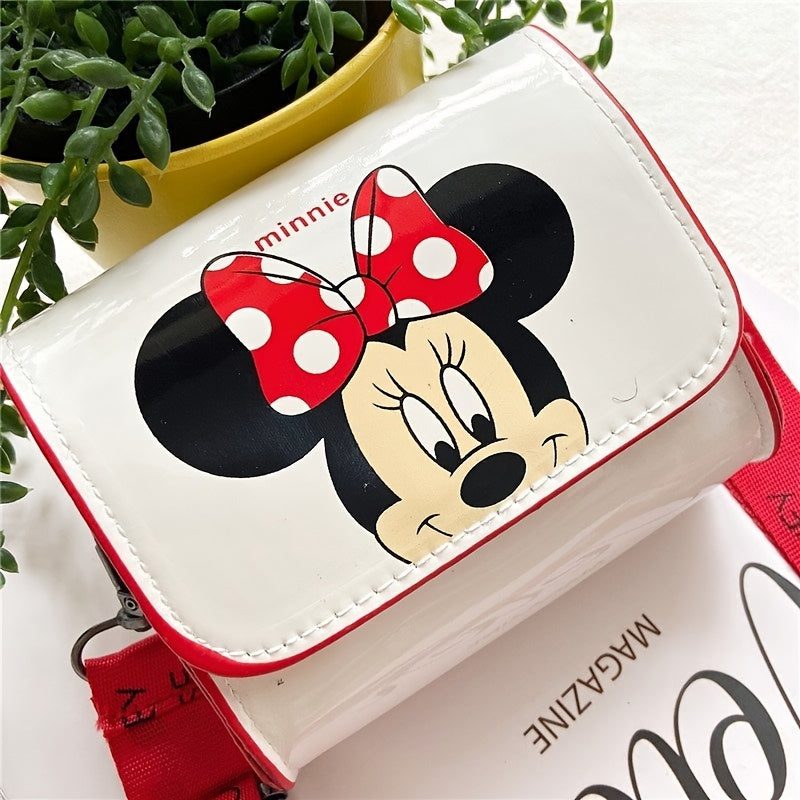 Kids Crossbody Bag with Cartoon Mickey and Minnie Mouse Design Durable PU Material for Travel and Outings