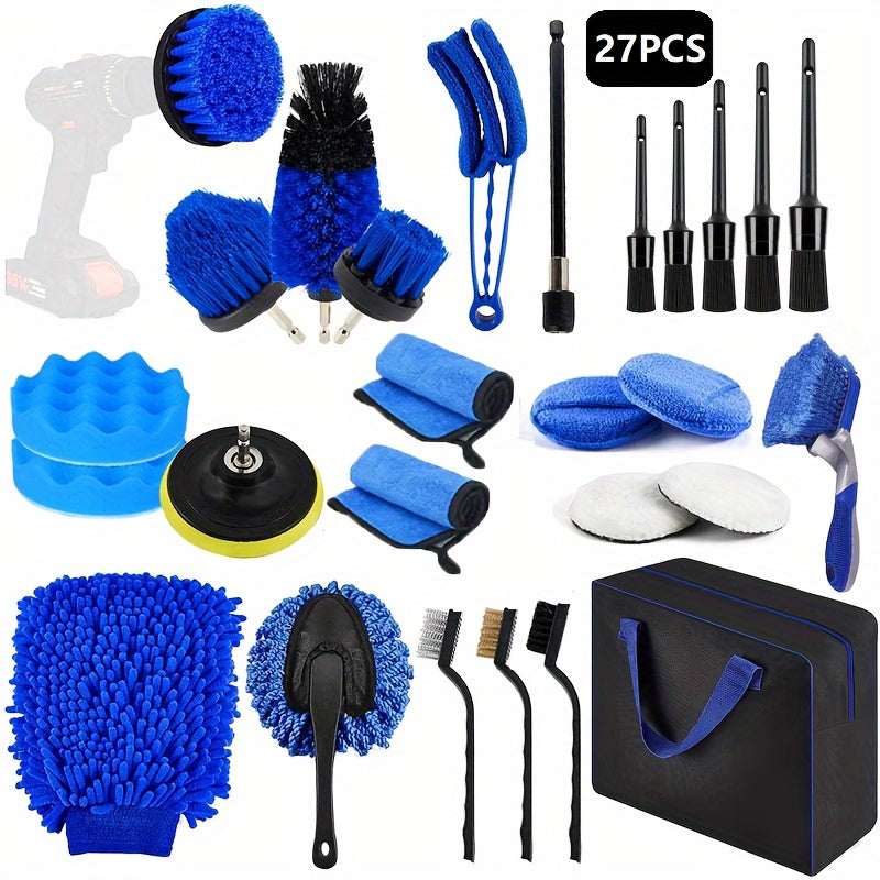 27-Piece Car Cleaning Kit with Brushes and Detailing Accessories