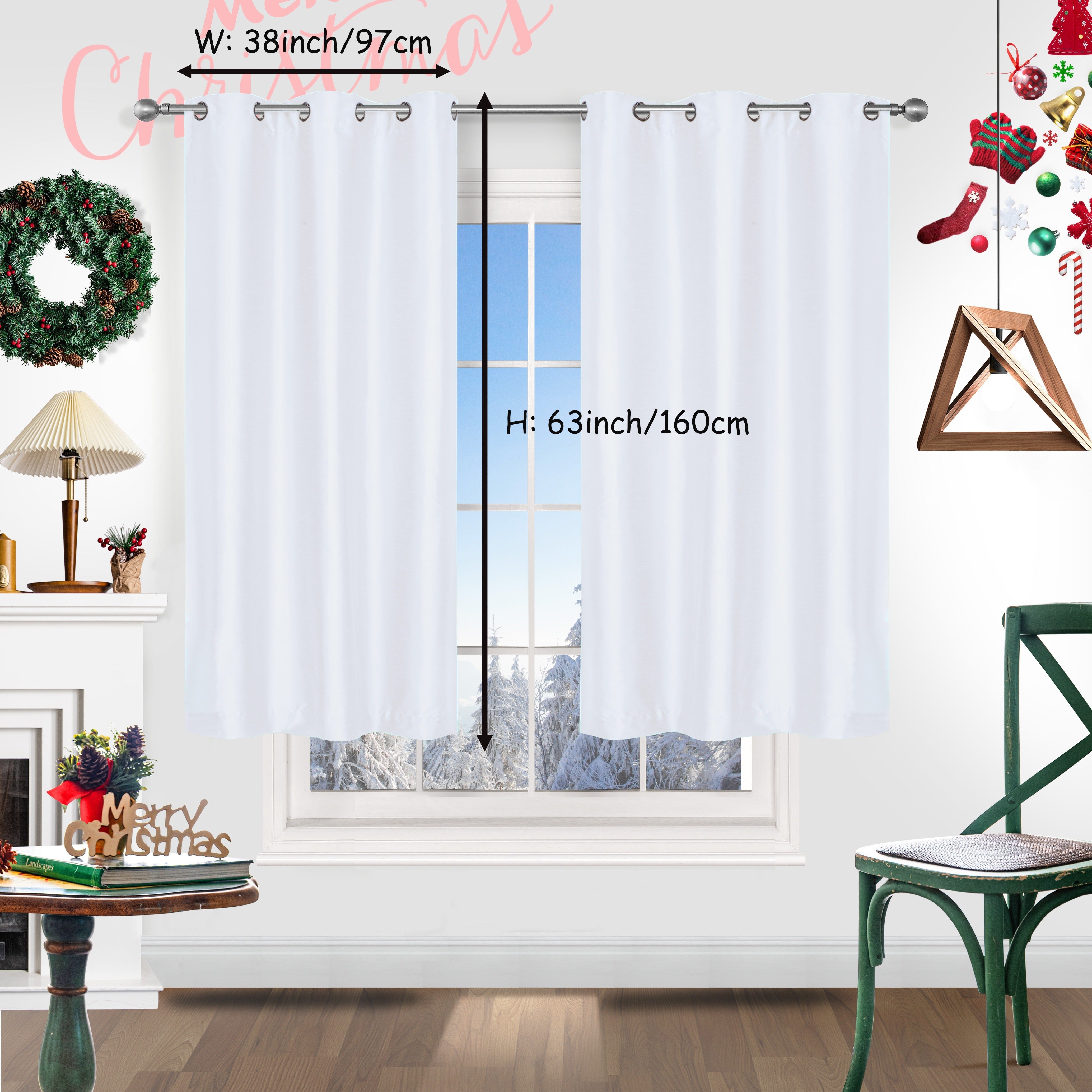 Red Christmas Curtains 2 Pieces Faux Silk Grommet Top for Living Room Bedroom Office