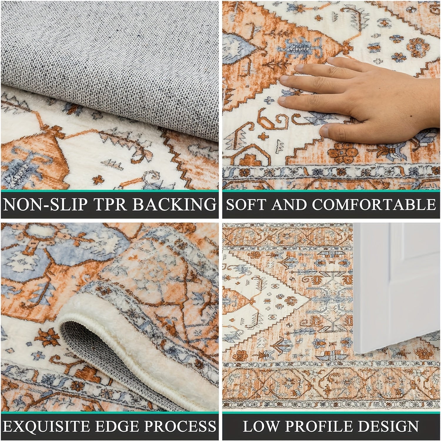 Alfombra de microfibra bohemia antideslizante para cocina, baño y ducha, secado rápido