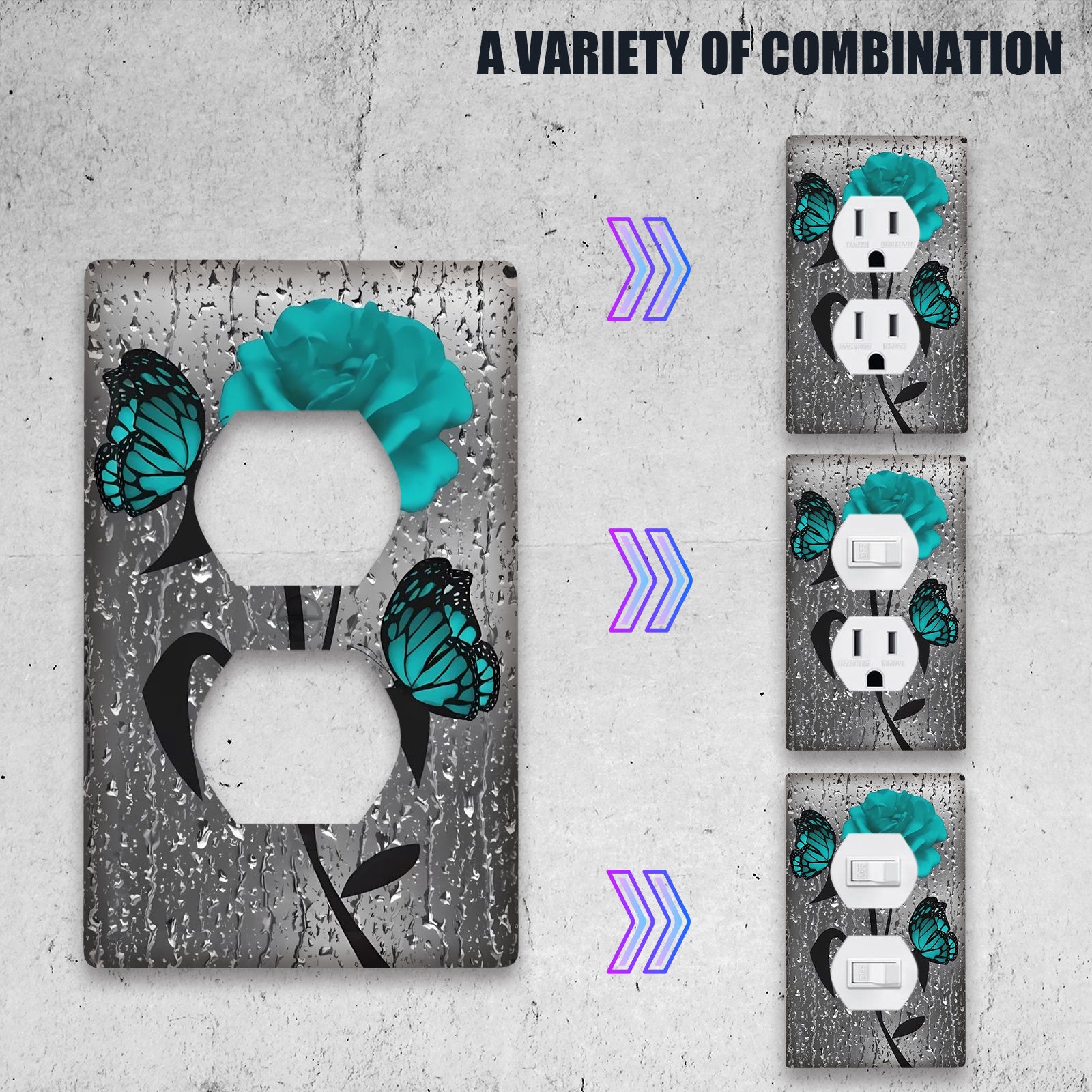 Teal Rose Flower Wall Plate for Light Switch No Electricity Needed Easy to Clean Home Decor Single or Double Gang