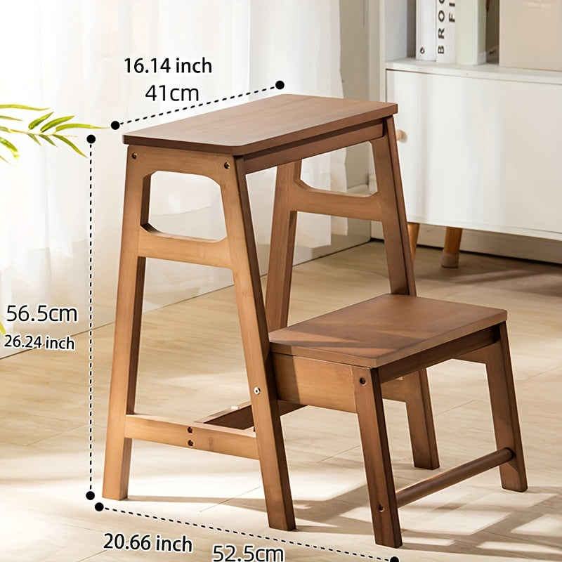 Folding Bamboo Step Stool, Compact Ladder for Home, Easy to Clean