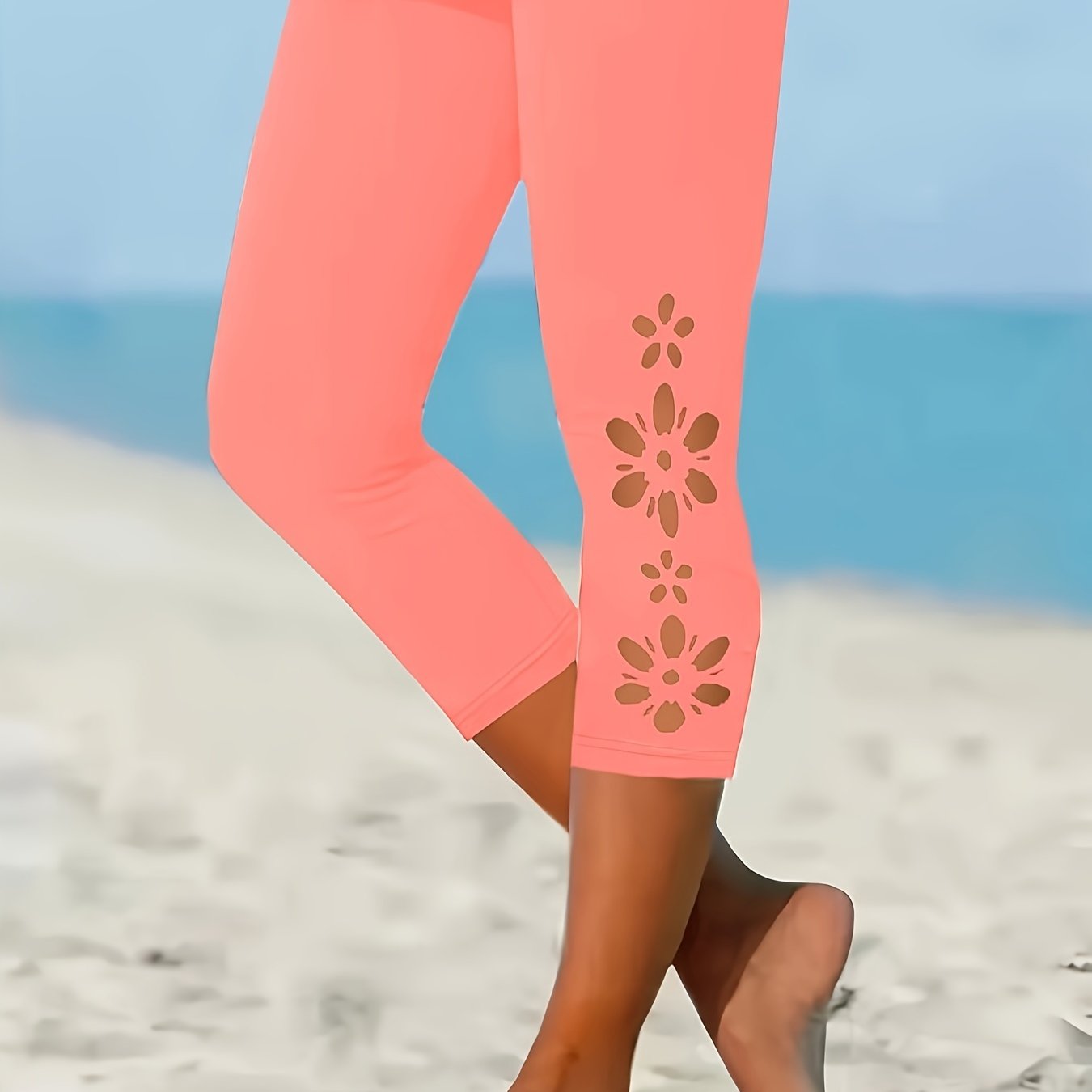 Leggings capri de talla grande para mujer con estampado floral, cintura alta, verano, elásticos