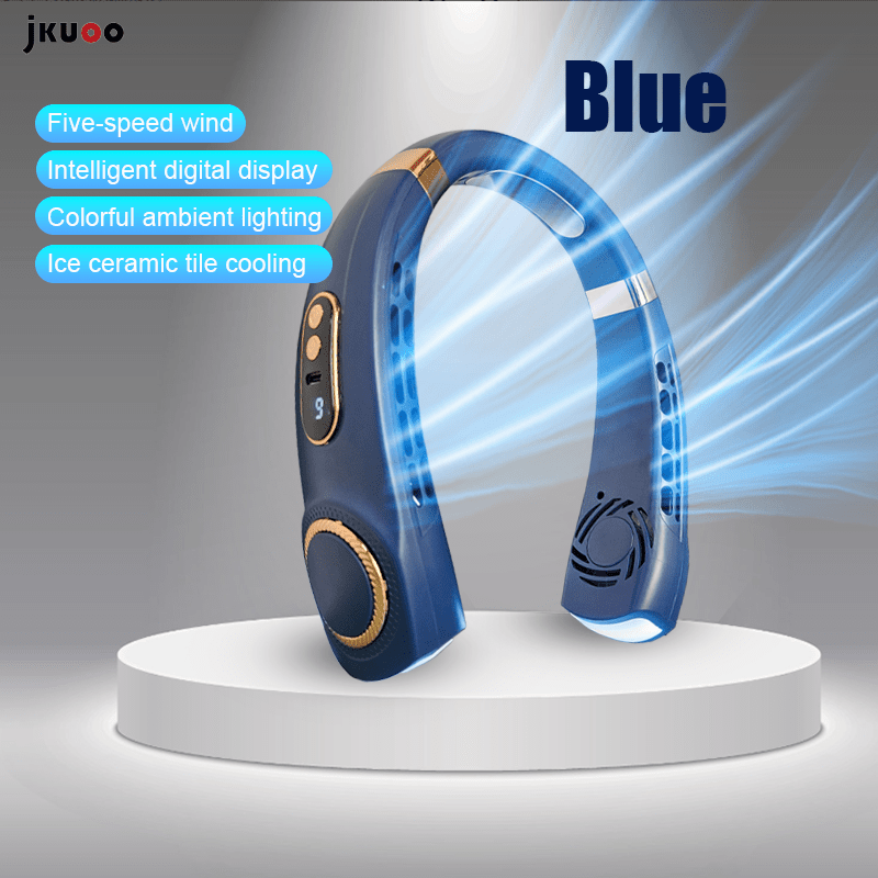 Portable Neck Fan 2-in-1 Bladeless USB Rechargeable 5 Speeds Digital Display Indoor Outdoor