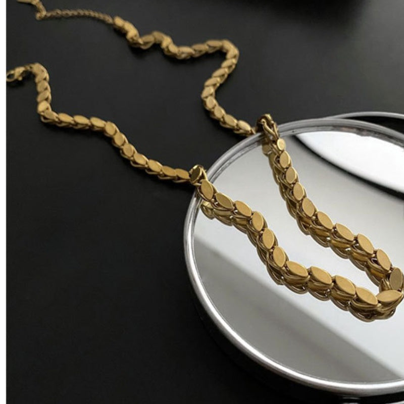 Gold-Plated Wheat Chain Necklace for Women Hip-Hop Style Stainless Steel