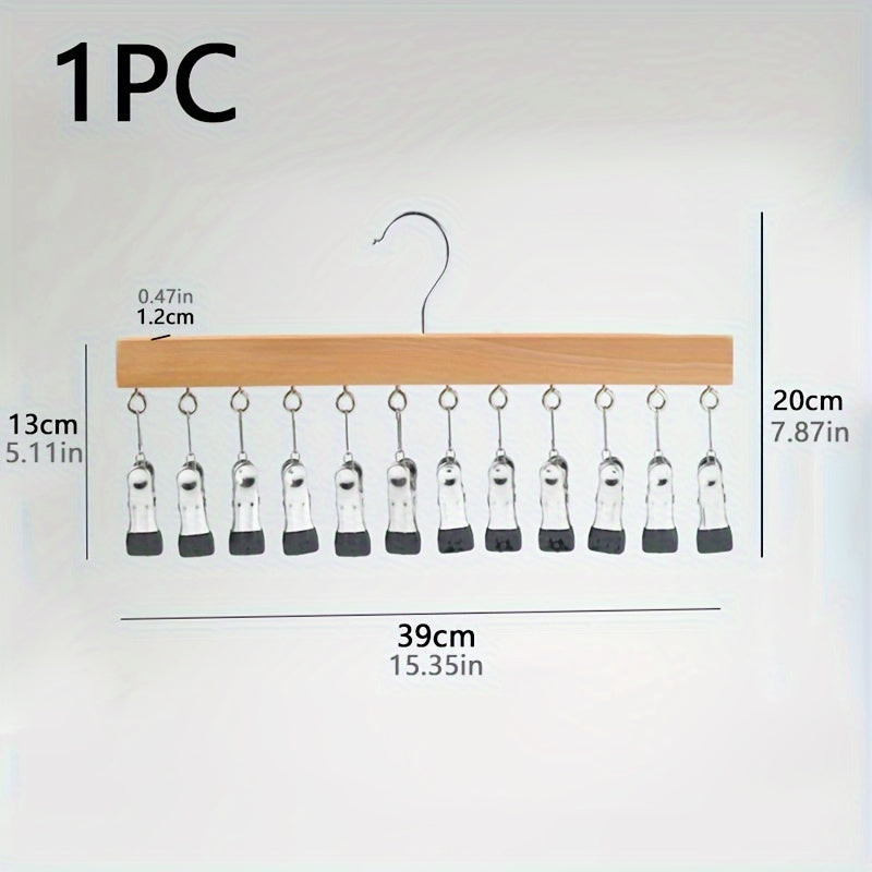 Wooden Hat Organizer Rack with 12 Clips Wall-Mounted Storage for Caps and Hats