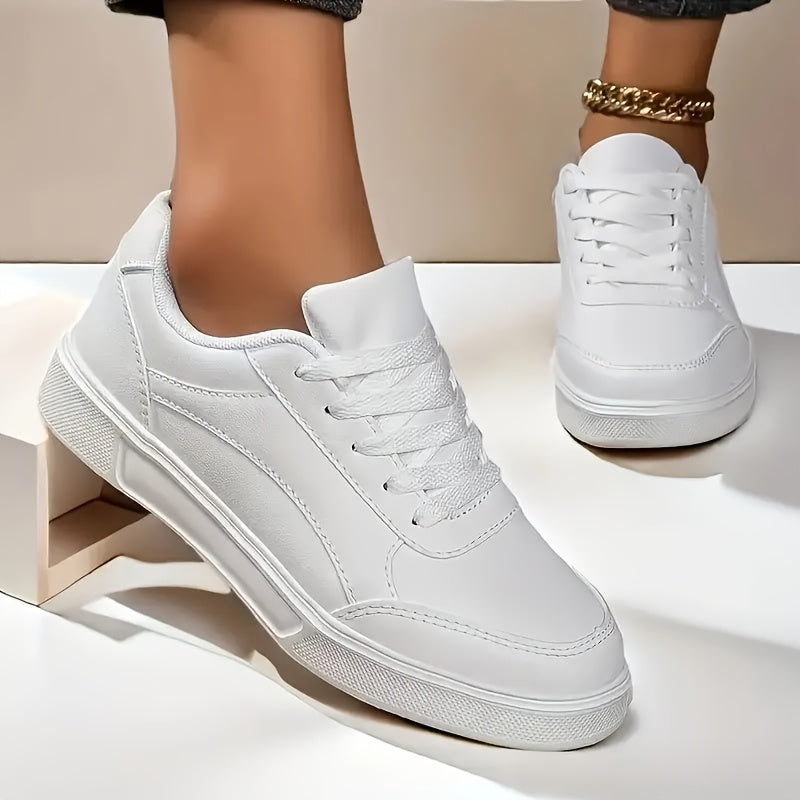Women's White Casual Sneakers Large Size Breathable Lightweight Flat Shoes