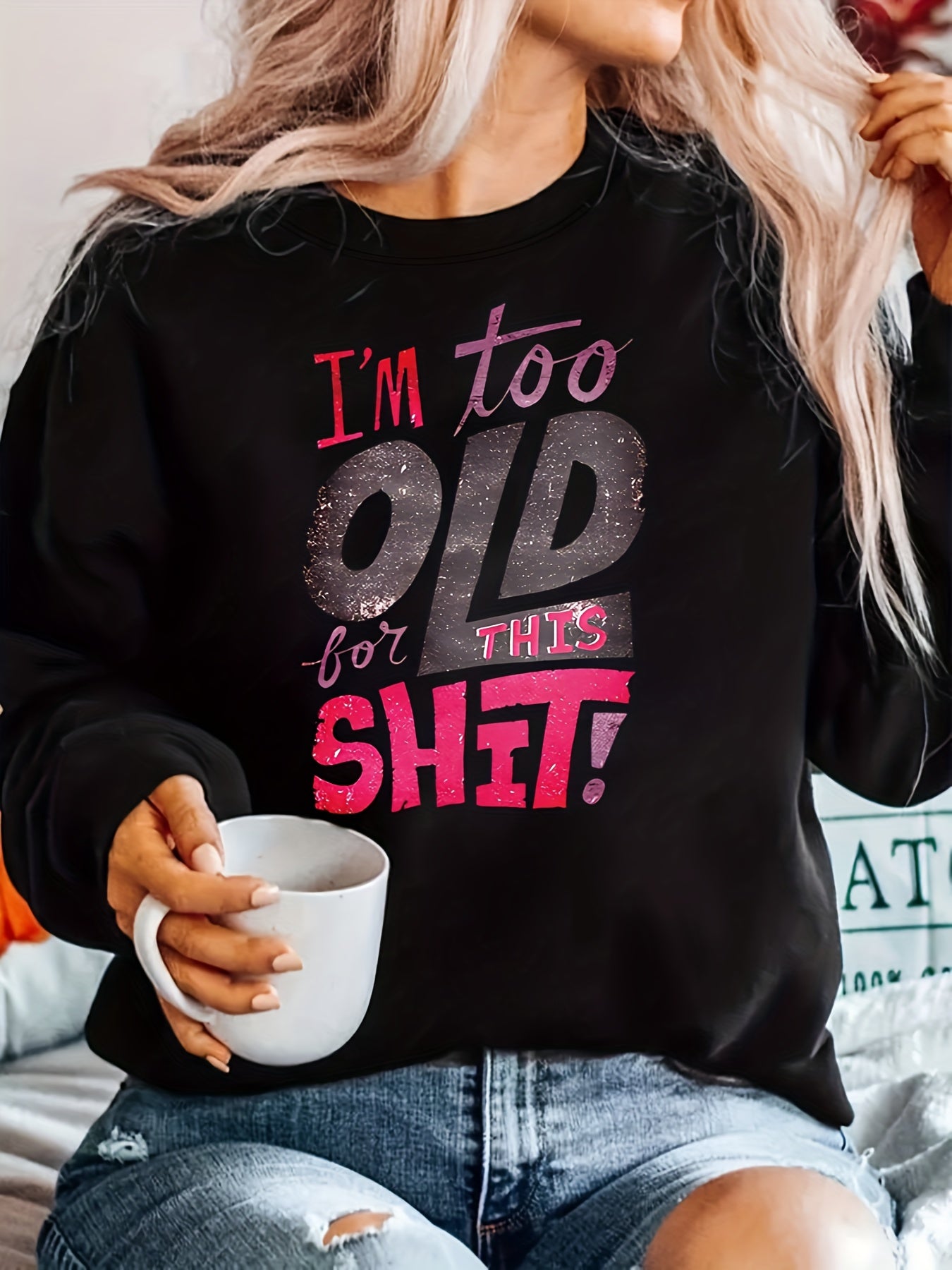 Plus Size Women's Long Sleeve Crew Neck Sweatshirt Fall Winter Casual Pullover