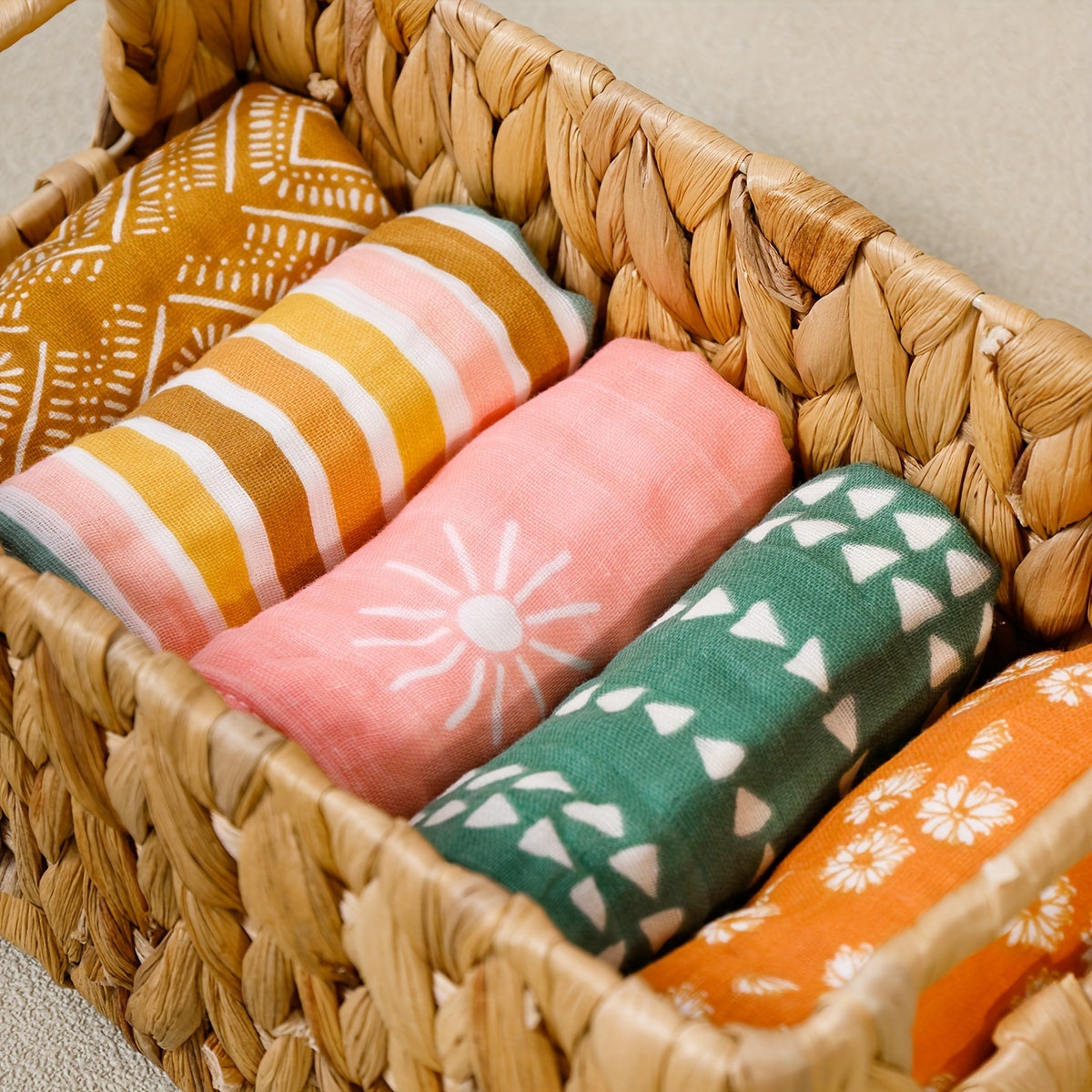 5-Piece Cotton Hand Towel Set with Fashion Prints, Hangable, Absorbent, Home or Travel