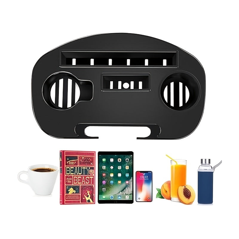 Bandeja con portavasos para sillón de gravedad cero negro con soporte para teléfono y tableta