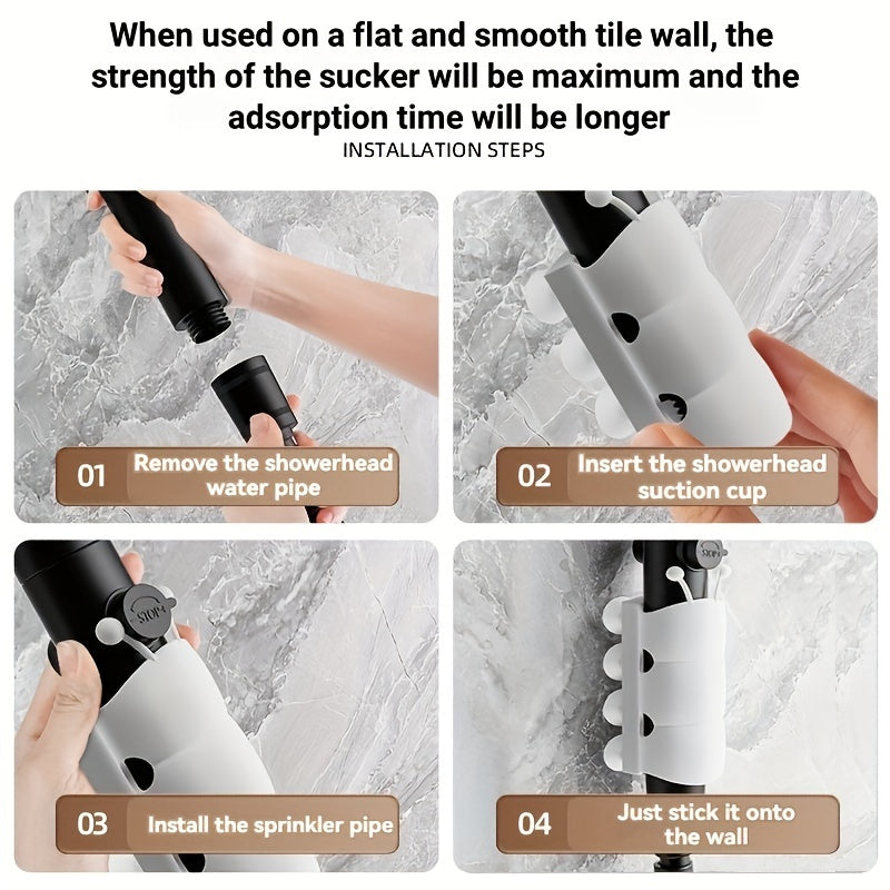 Soporte de cabezal de ducha de silicona, soporte de pared con ventosa, sin taladro, gris, 8.79x4.29 cm