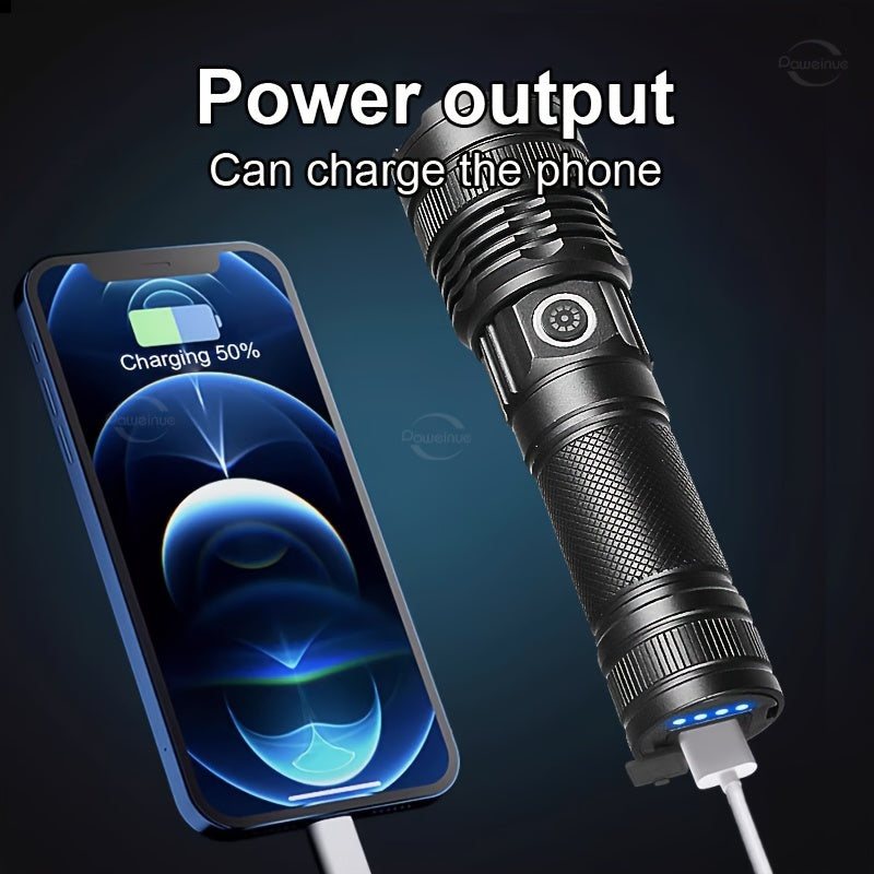 30W LED Tactical Flashlight USB Rechargeable Waterproof Aluminum Alloy Long-Range Zoom