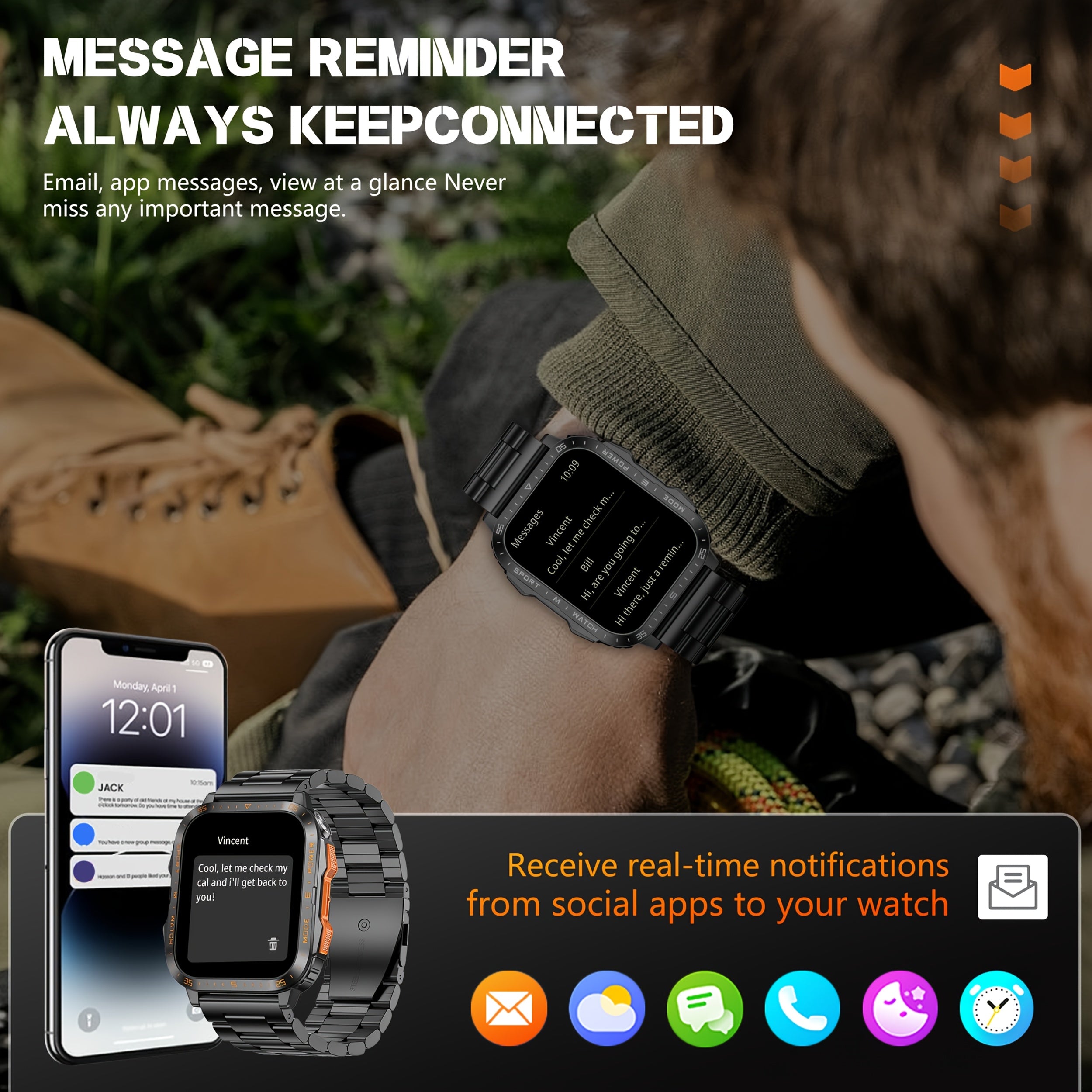 HD 4.98cm Smartwatch with 100+ Sports Modes AI Voice Assistant Sleep Monitoring Fitness Tracker for iOS Android