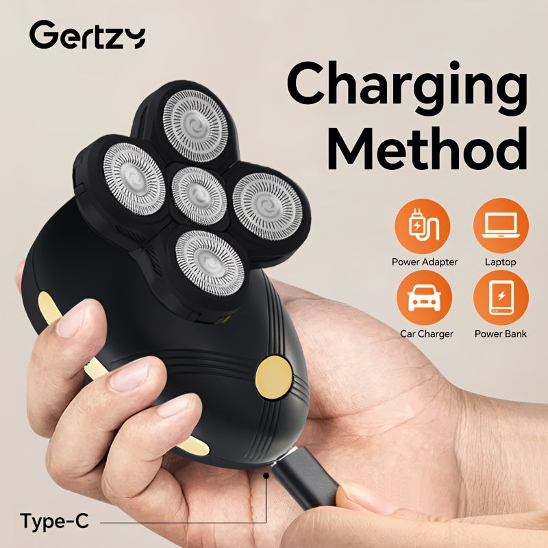 Electric Razor USB Rechargeable 5-Blade Rotary Shaver Nose Hair Trimmer Facial Cleaning Brush Stainless Steel Heads