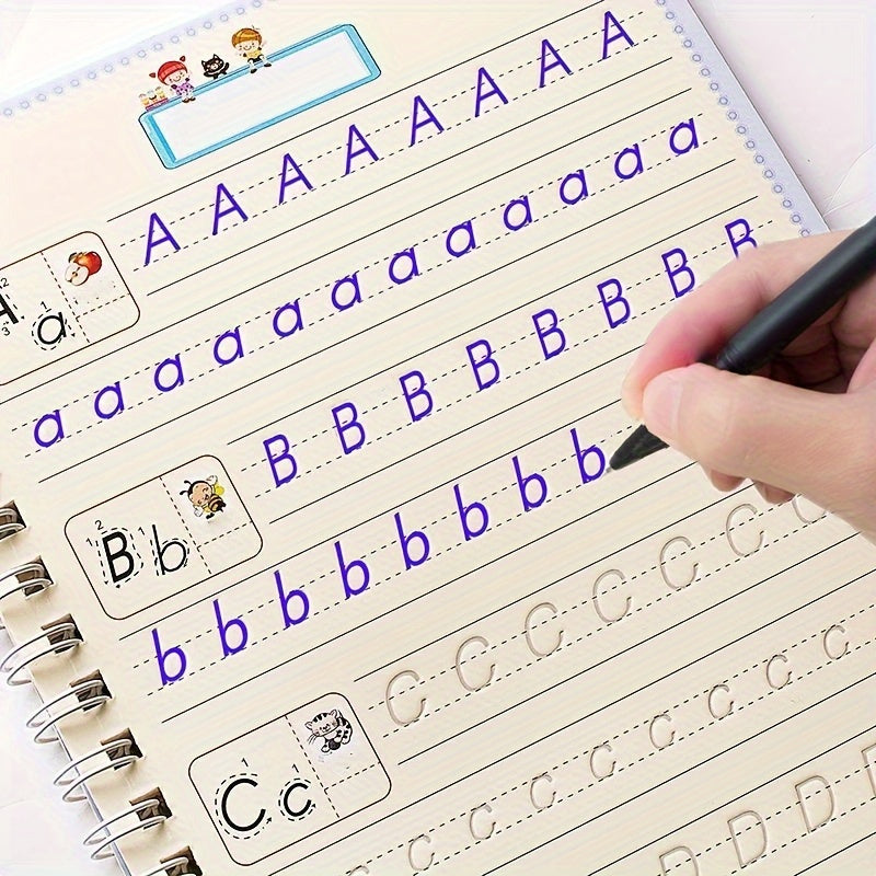 Educational Reusable Copybook for Kids Age 8+ with Colorful Illustrations and Pen Holder