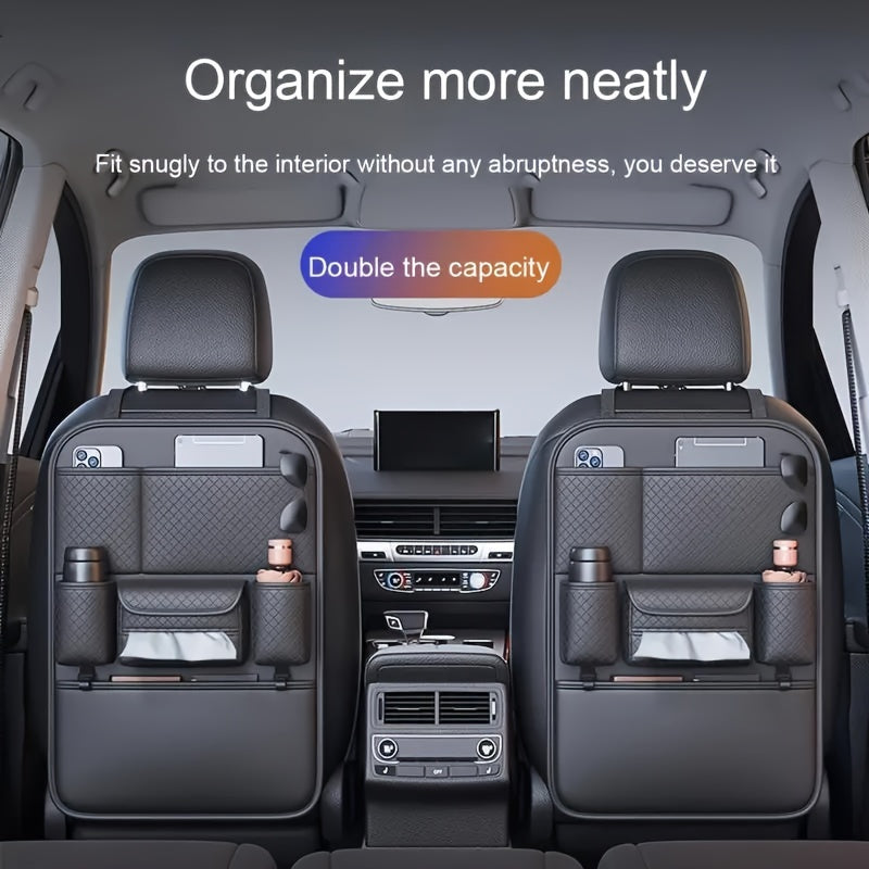 Car Seat Back Organizer Bag with Diamond Pattern for Car Storage