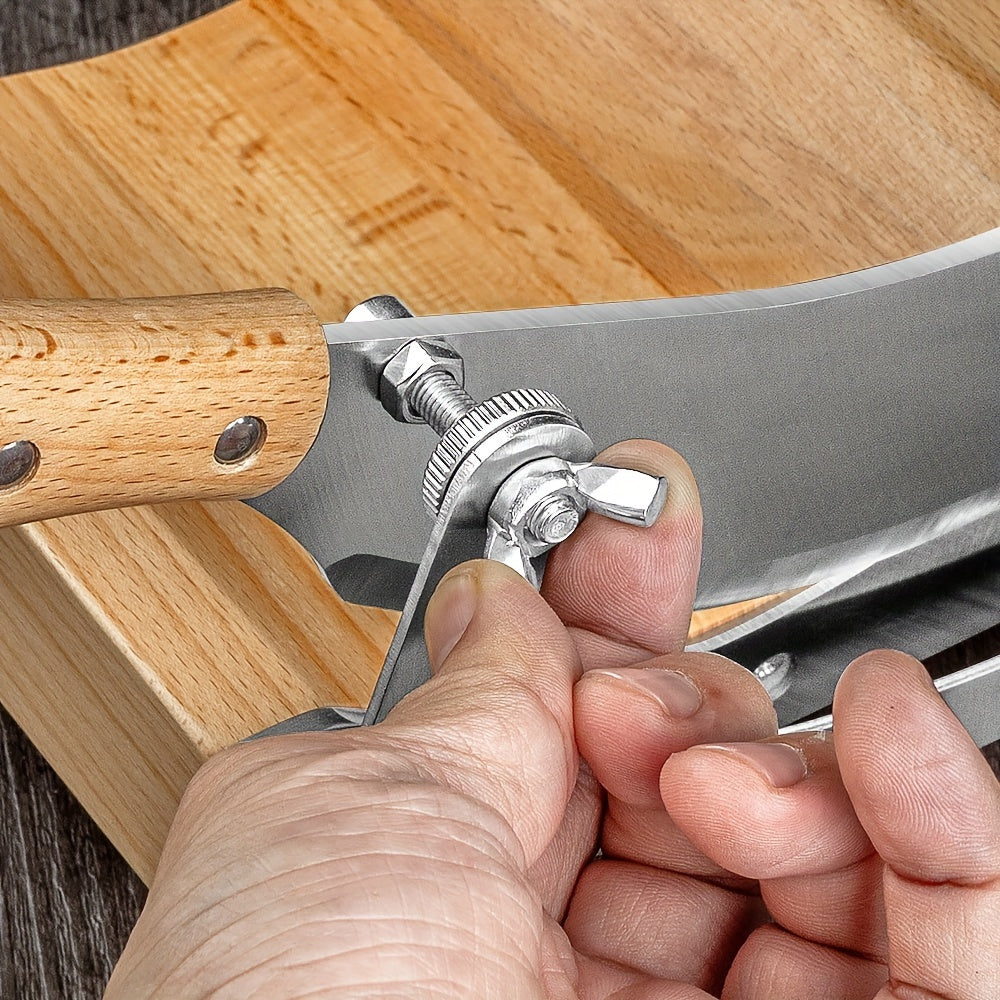 Регулируемый слайсер для китайской медицины из нержавеющей стали с резиновым деревянным основанием и точилкой - идеален для точного нарезания трав и специй.