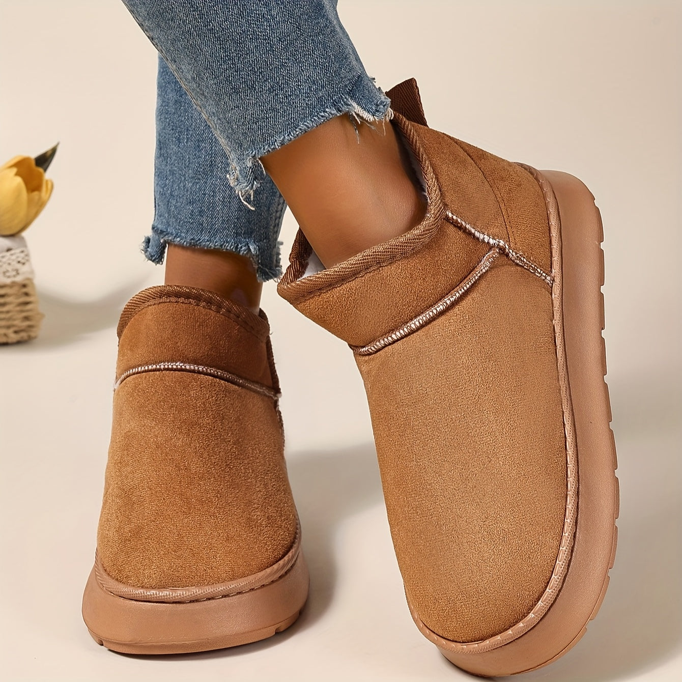 Women's Faux Fur Lined Ankle Boots - Slip-On, Thick EVA Sole, 5 Colors