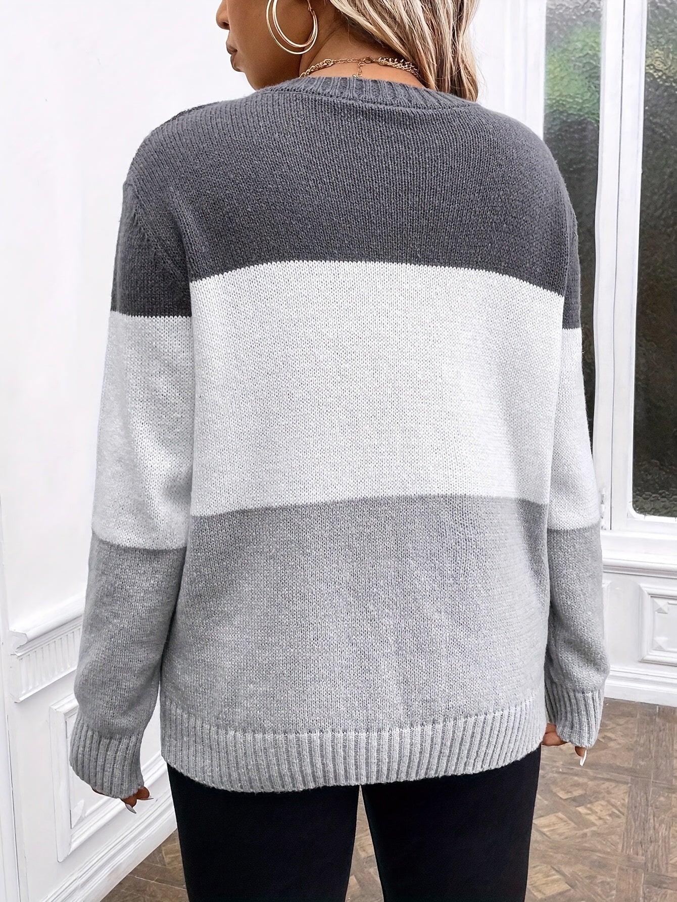 Plus Size Colorblock Cable Knit Sweater for Women Long Sleeve Fall Winter