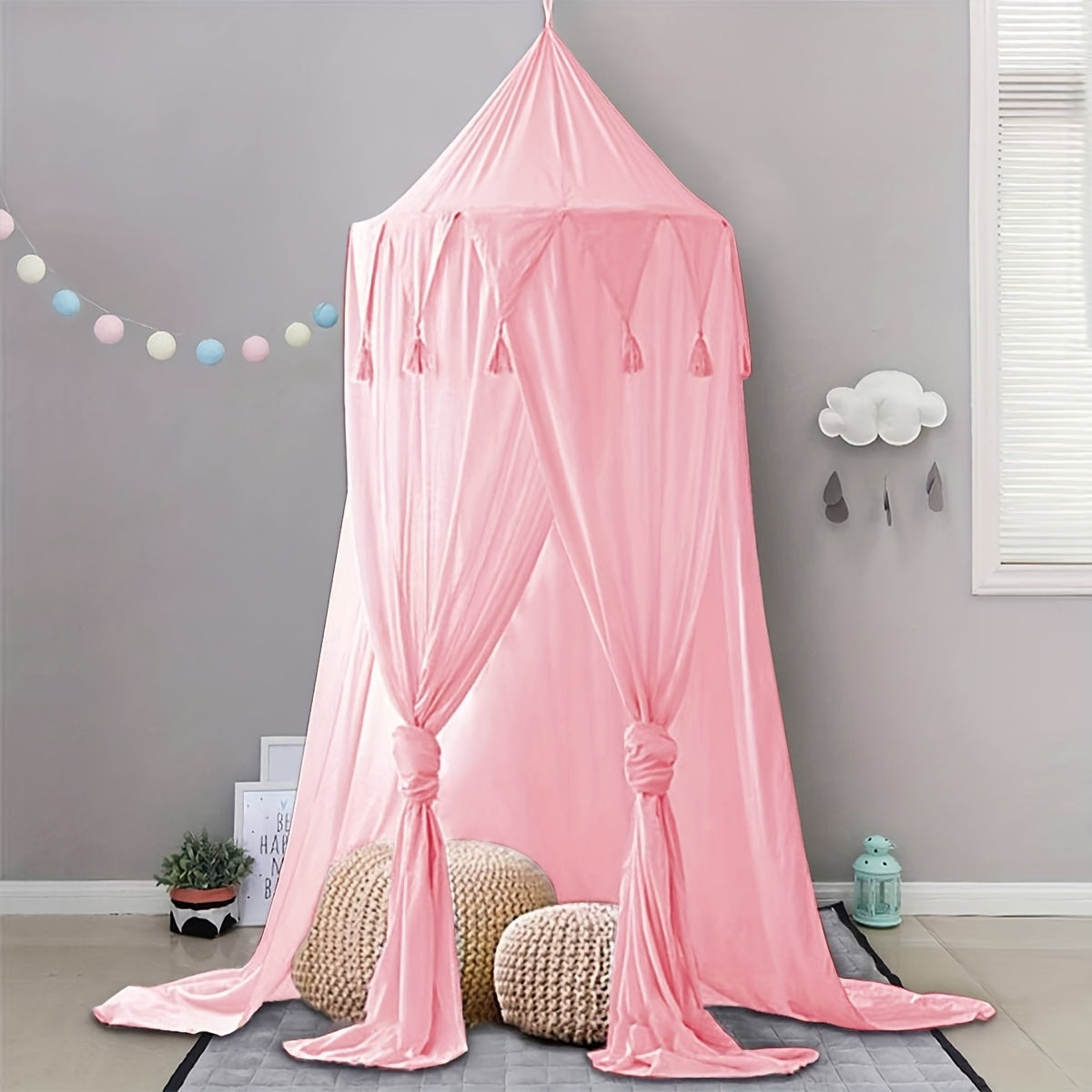 Kids Bed Canopy Tent for Play and Reading with Round Dome Netting Curtains