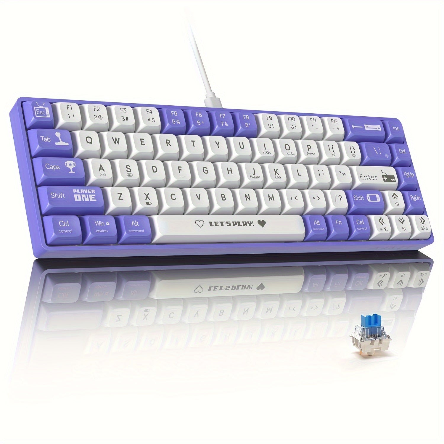 Wired Mechanical Gaming Keyboard 65% RGB Backlit Red Switches Ergonomic Purple White