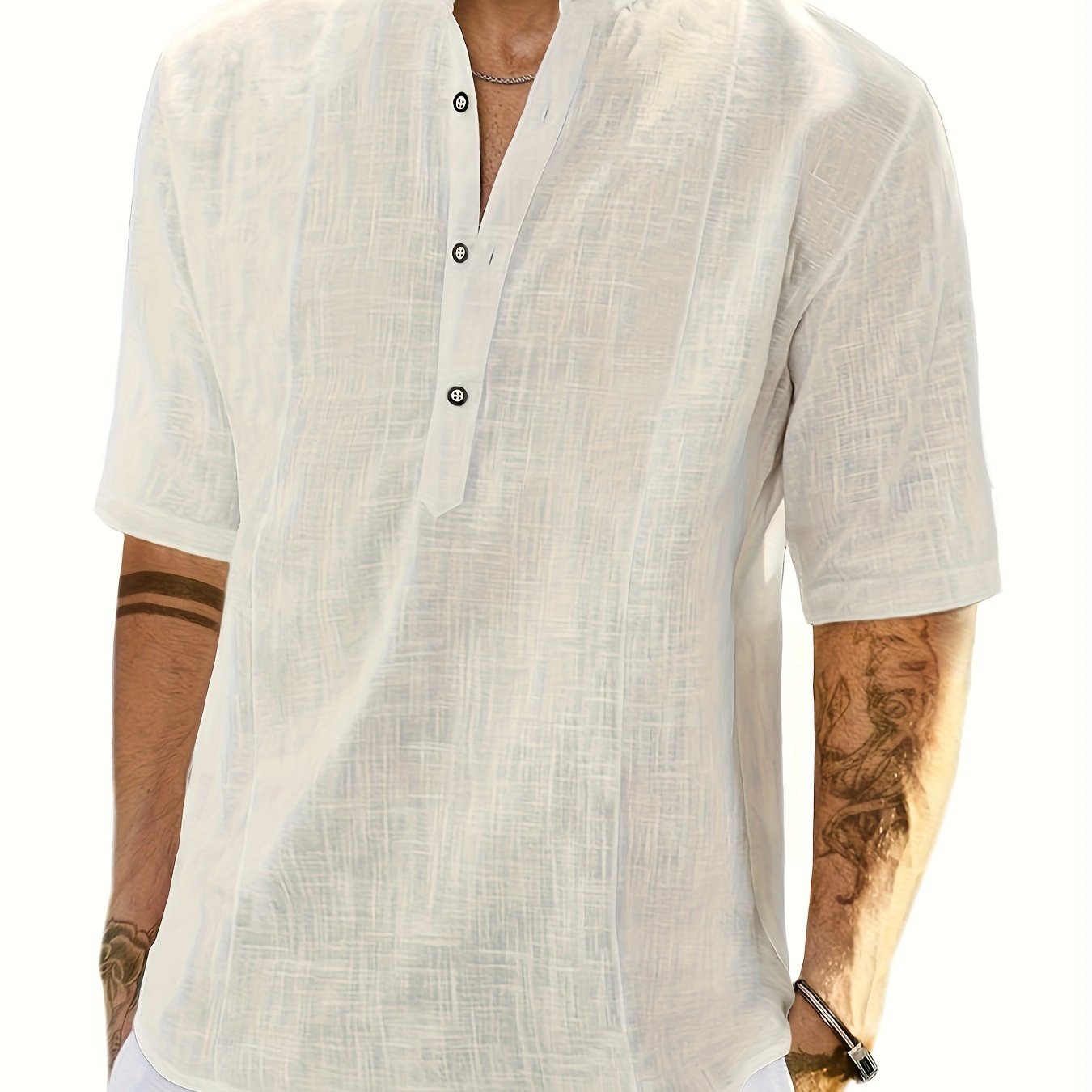 Мужская льняная хлопковая рубашка Henley темно-синего цвета для лета, повседневная, свободного кроя, увеличенного размера