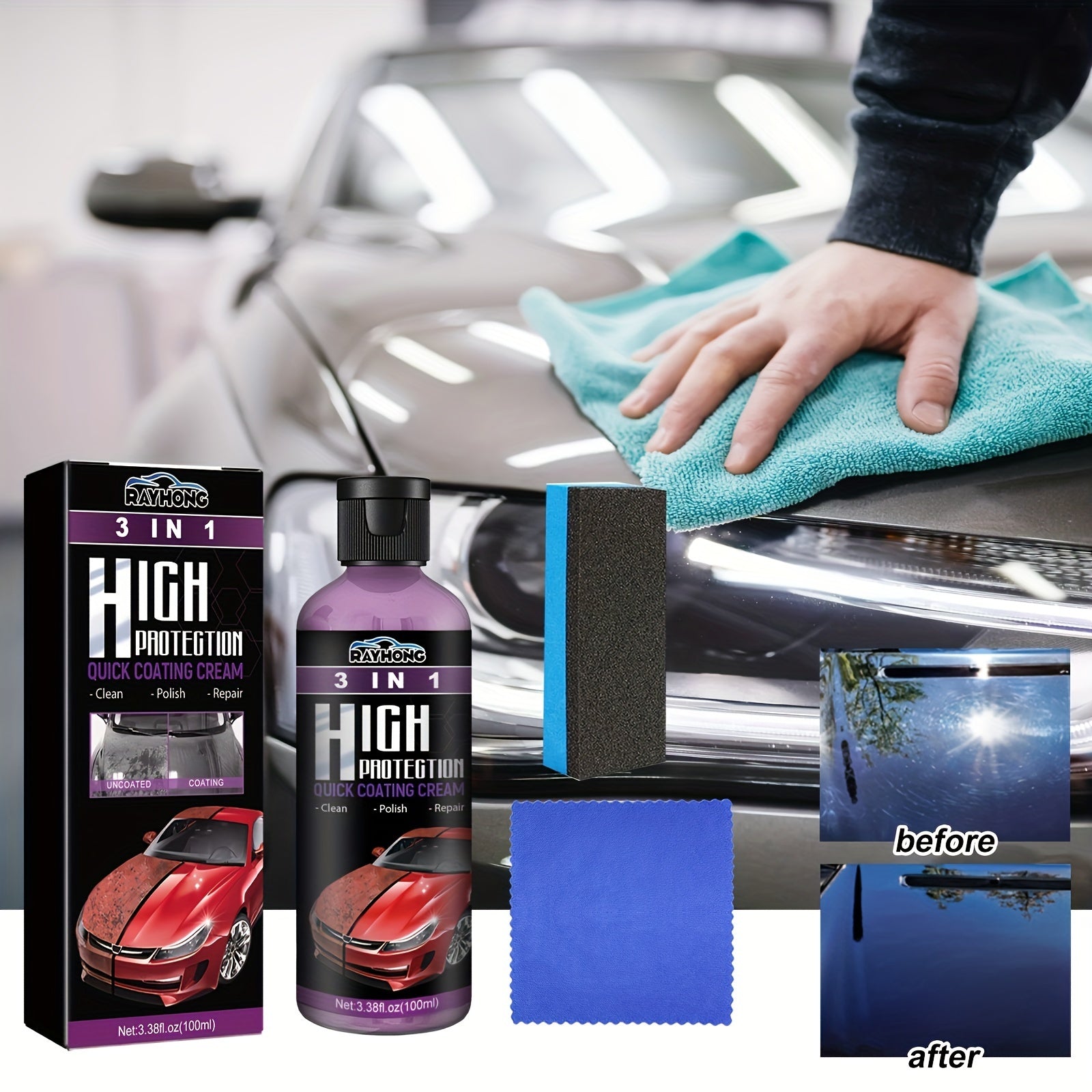 3-in-1 Car Scratch Repair and Shine Kit for Polishing and Maintenance