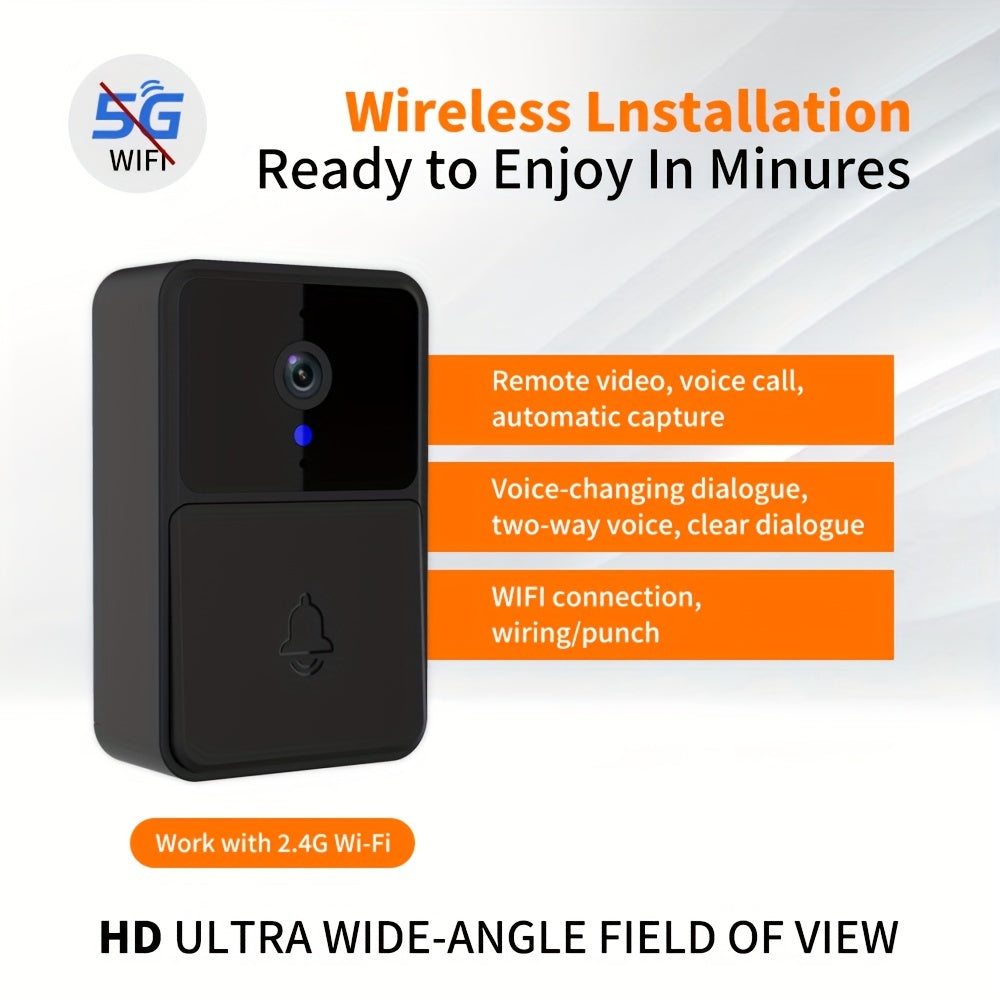 Smart WiFi Doorbell with HD Camera Night Vision Two-Way Audio Motion Detection Black