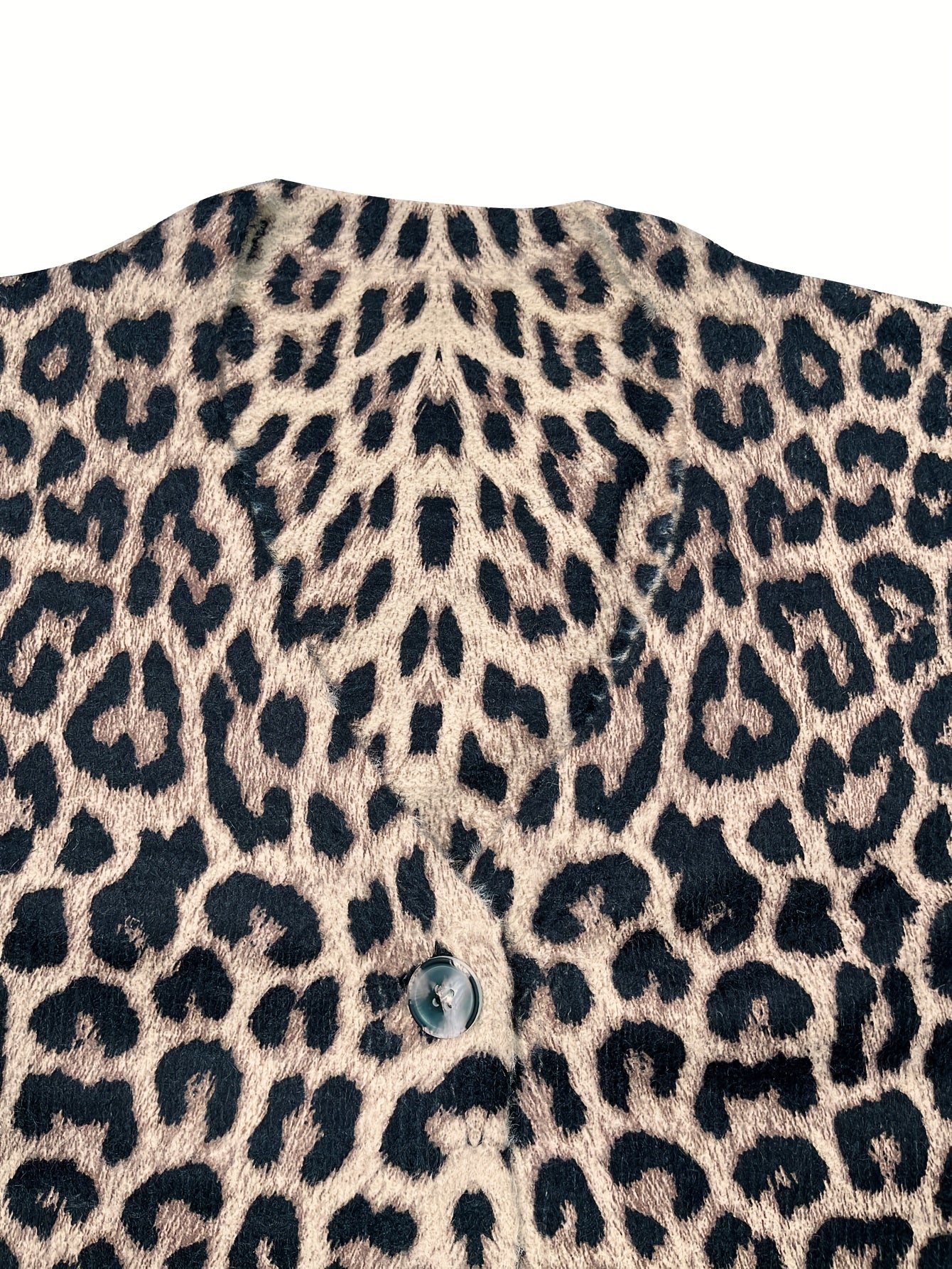 Plus Size Women's Leopard Print Cardigan V-Neck Long Sleeve Fall Winter Knit Sweater
