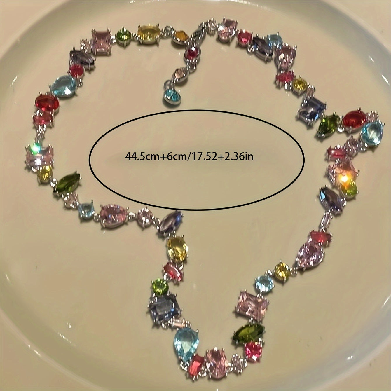 Multicolor Crystal Zirconia Jewelry Set Necklace and Bracelet Geometric Rainbow Design