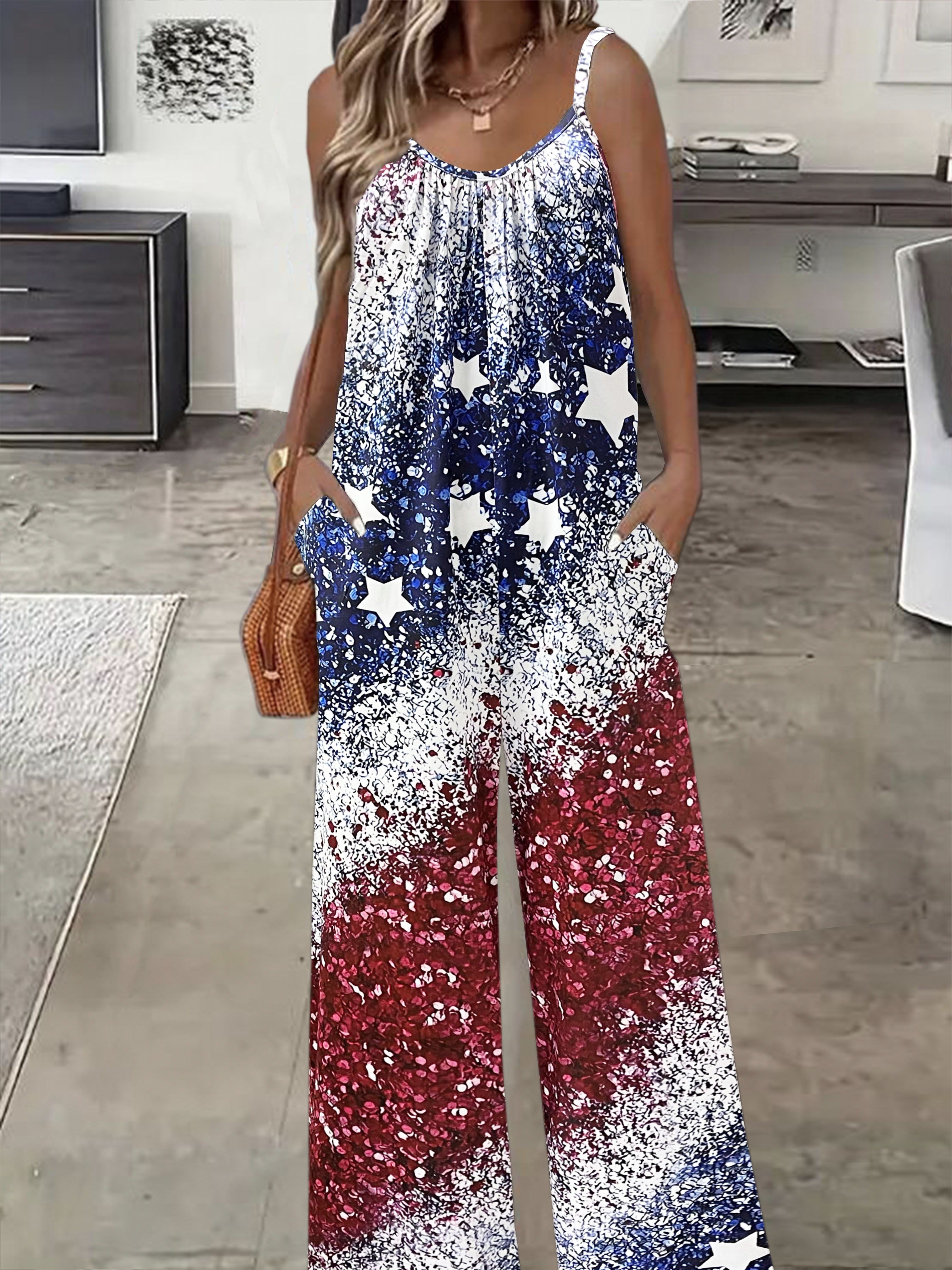 Mono sin mangas patriótico de bandera americana de talla grande para mujer, rojo, blanco y azul, casual, verano