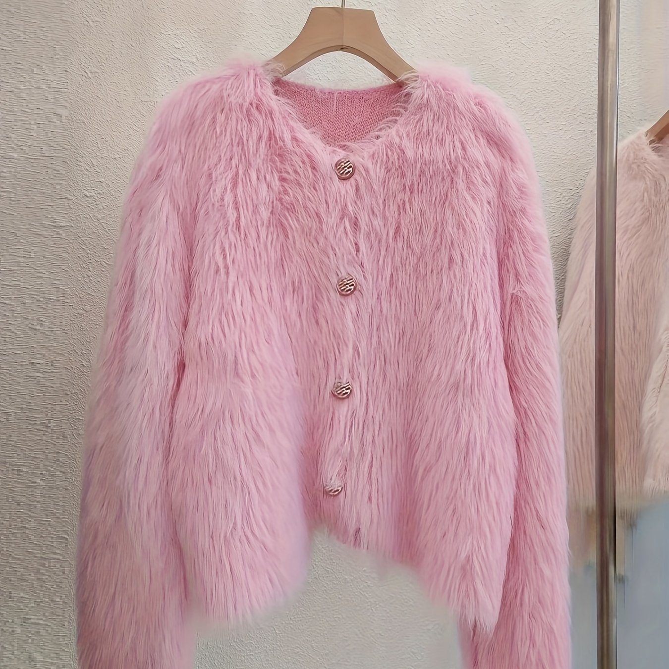 Kichik tugmachalari, krujka bo'yin, bir xil rang, ozgina cho'ziladigan mato bilan polyester aralashmasidan tayyorlangan kardigan palto, kuz/qish mavsumi uchun kattalar o'lchamida.