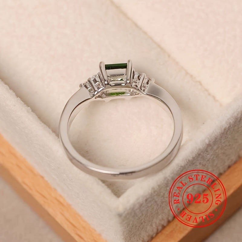 Sterling Silver Ring with Square Synthetic Emerald 0.08oz for Women Engagement Gift