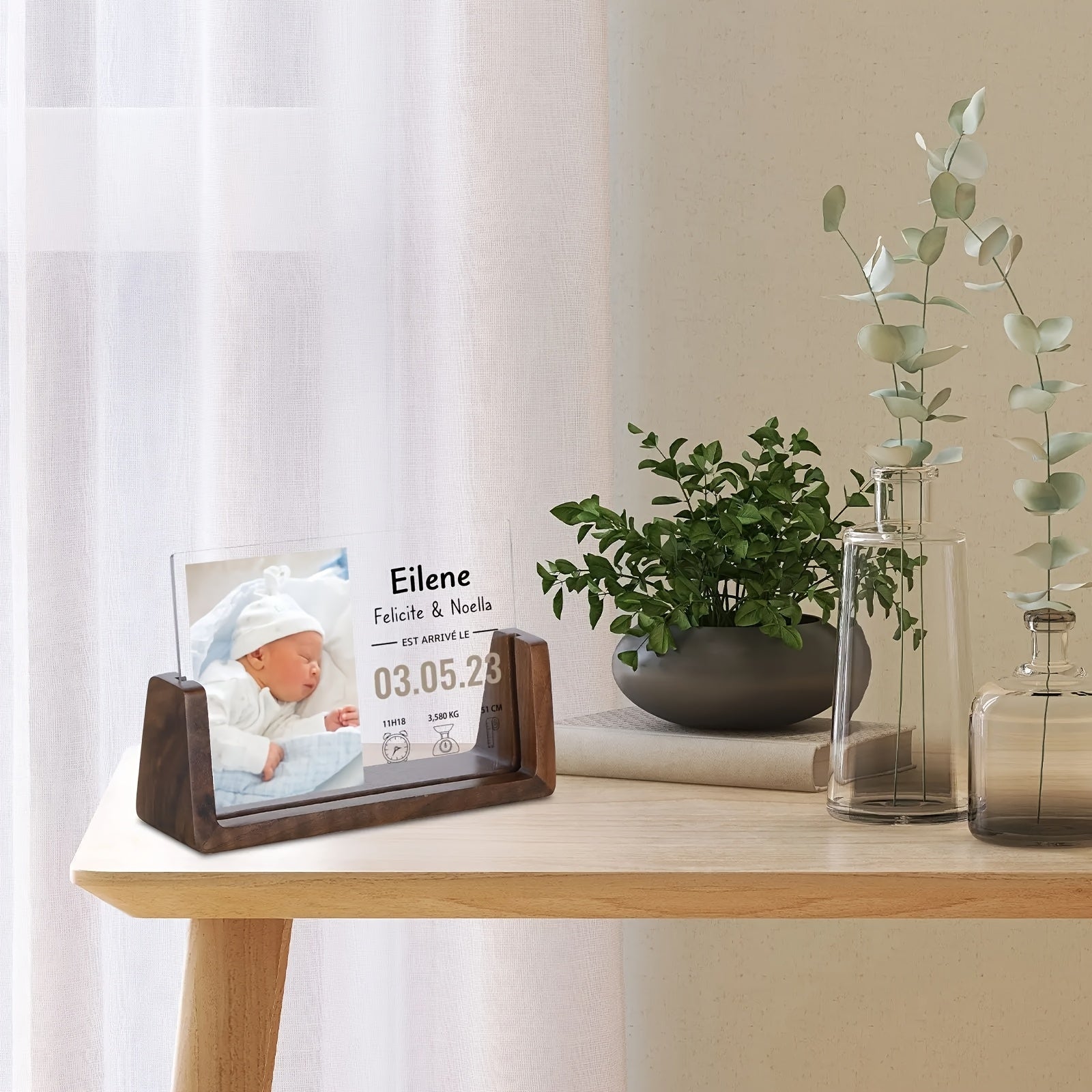 Персонализированная фоторамка для новорожденных - акриловая УФ-печать, памятный предмет с матовой черной подставкой для декора детской - настраиваемая