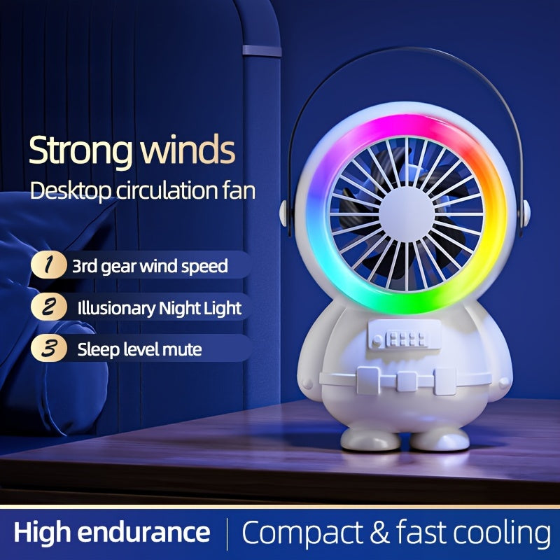 Astronaut USB Fan Rechargeable Portable with 3 Speed Settings for Indoor Outdoor