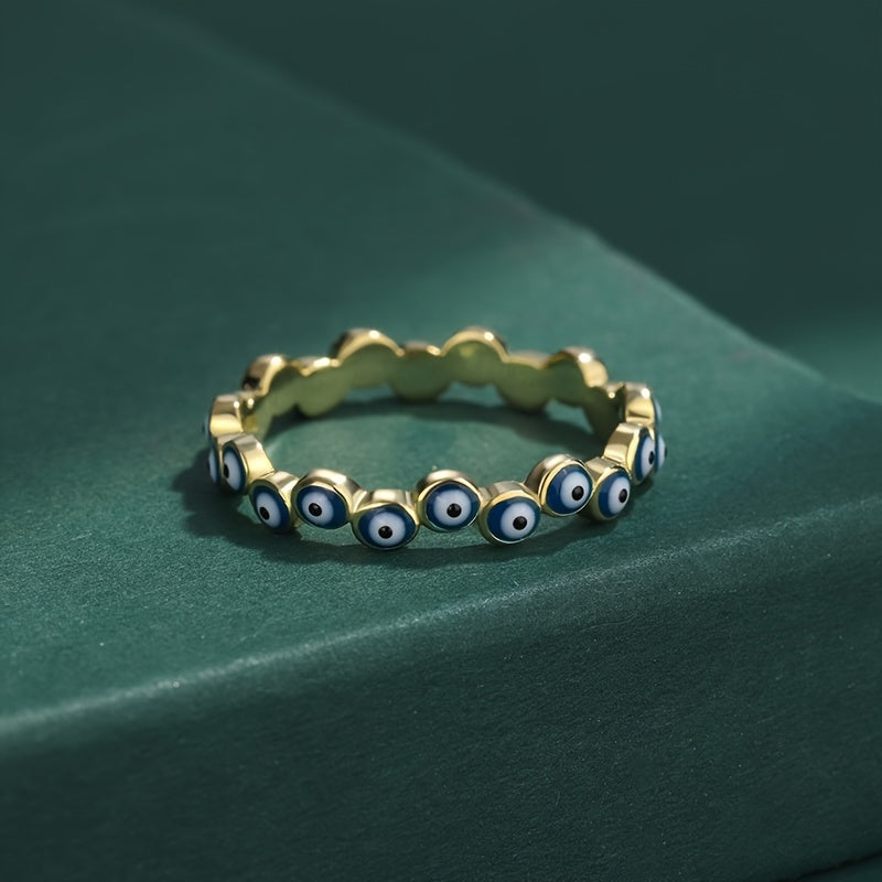 925 Sterling Silver Turkiy Blue Yomon Ko'z Halqa, 14K Oltin Qoplangan, Ayollar Qo'l Zargarlik Sovg'asi